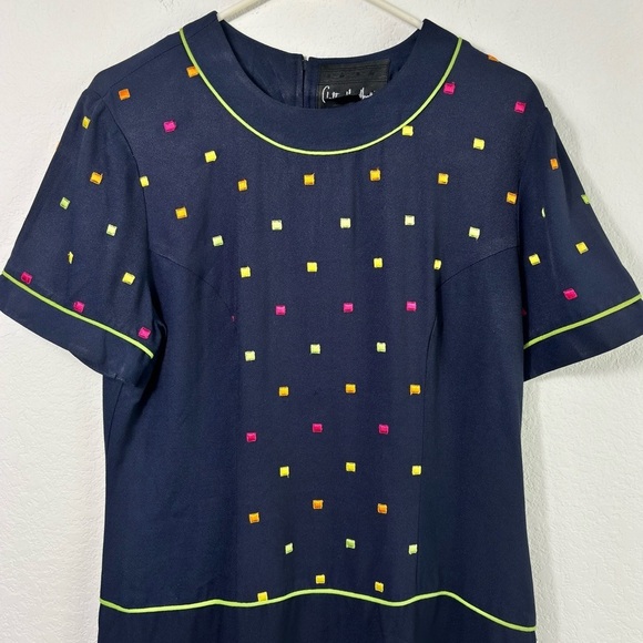 ANTHONY MARK HANKINS COLORFUL NAVY PINK ORANGE YELLOW GREEN DRESS SIZE 14 - Picture 5 of 5